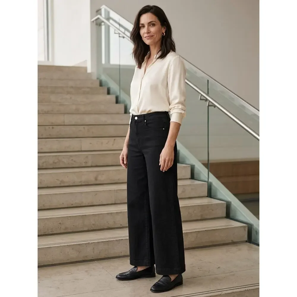 Maeve by Anthropologie Black Wide Leg Denim Jeans Women Size 29